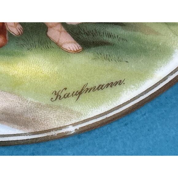 Victoria Austria Sevres Style Kaufmann Watteau Scene Plate Celeste Blue 22K Gold - Picture 5 of 11